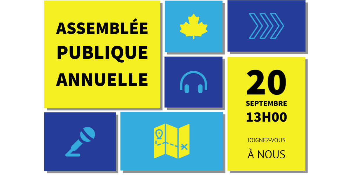 Bannière faisant la promotion de l'assemblée publique annuelle de Normes d'accessibilité Canada le 20 septembre 2022 à 13 h.