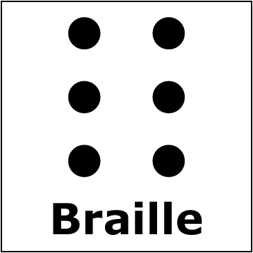 Le quatrième symbole est le symbole du braille. Deux lignes parallèles de trois points sont alignées verticalement. 
