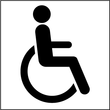 Le premier symbole est le symbole d’accès universel modifié. Il montre une personne en fauteuil roulant et les lignes de la figure sont légèrement épaisses avec des extrémités rondes. 